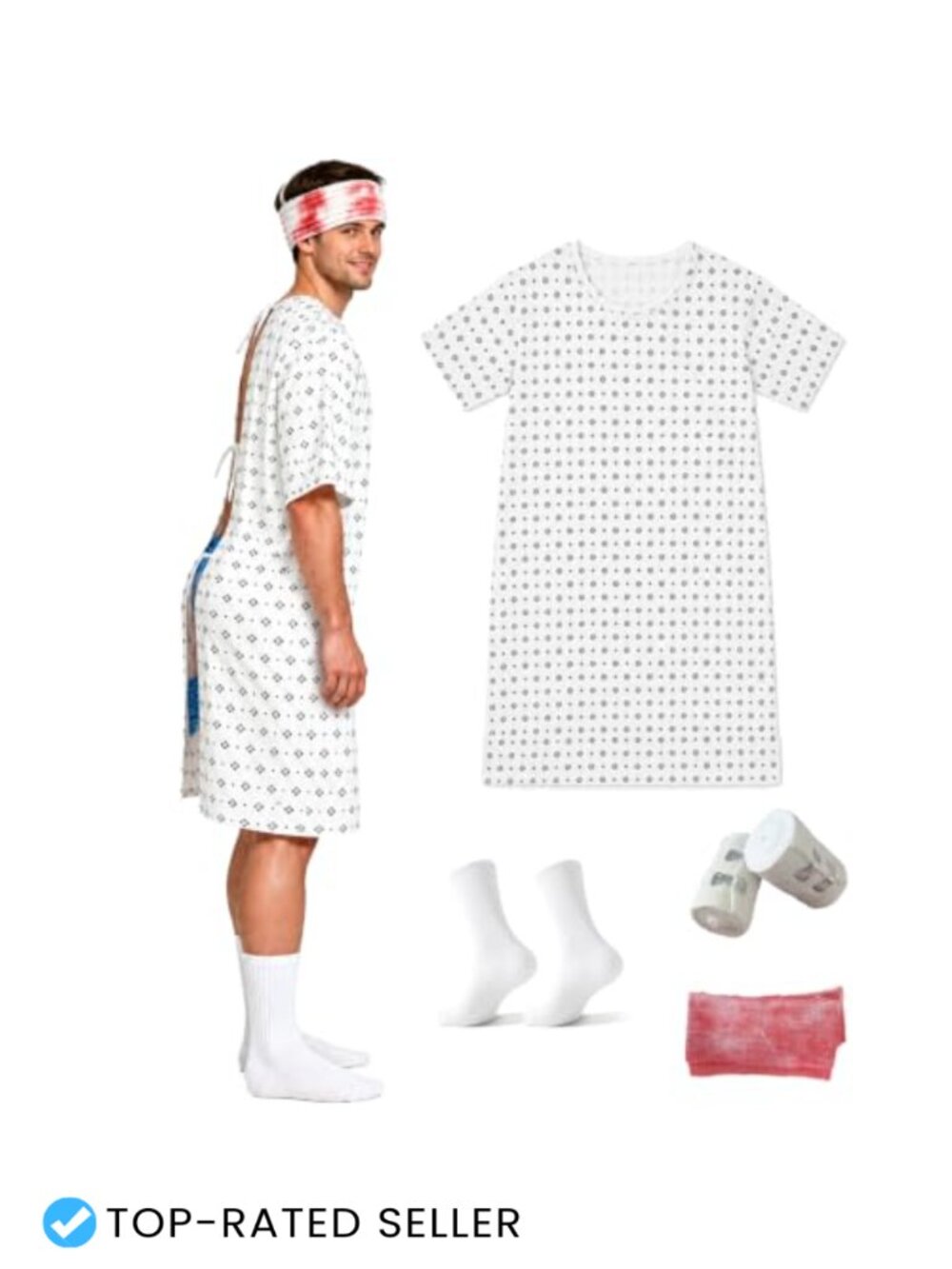 Unisex Halloween Hospital Patient Gown Costume with Funny Butt Pants